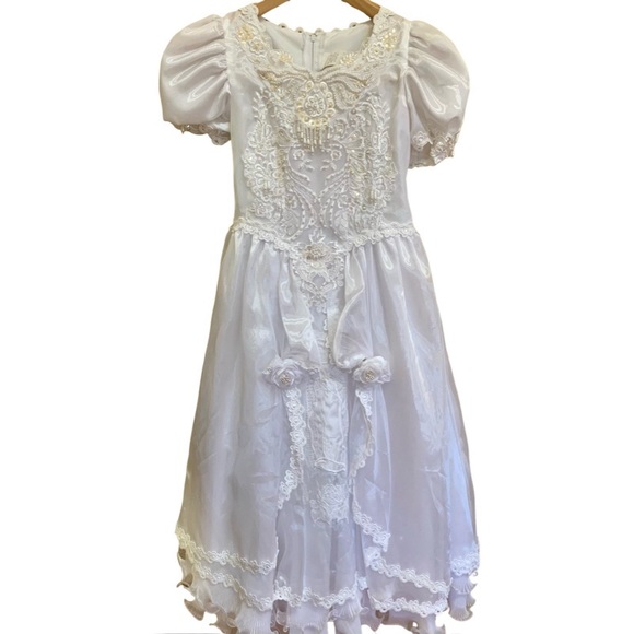 Angels Flower Girl Communion Dress Pearls Rhinestones Sequined Gown Girls Sz 7 - Picture 1 of 16